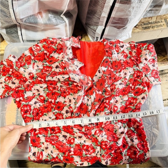 RIXO London 100% silk main red floral midi dress NWT - Picture 11 of 12